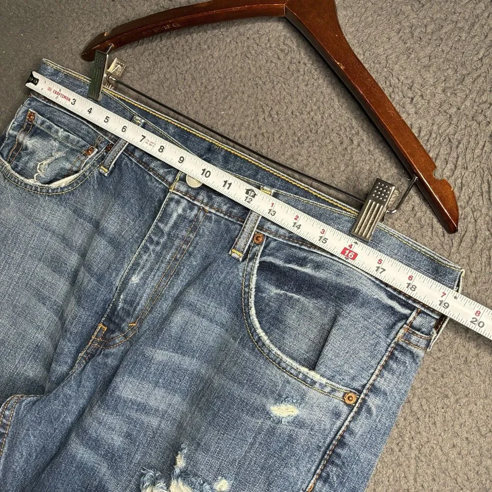 Levis Jeans Mens 36x34 Blue Denim 527 Low Boot Cut Medium Wash Flare Thrashed